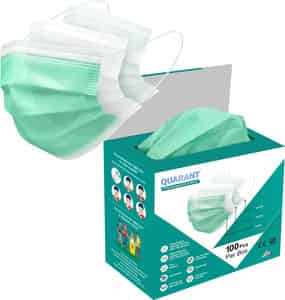 Quarant 3 Ply Green Surgical Face Mask With Adjustable Nose Pin Uv Sterilized - Pack Of 100