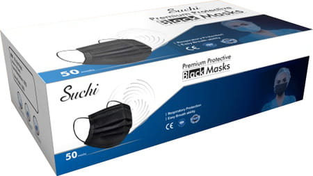 Suchi 3 Ply Black Disposable Surgical Face Mask Pack Of 50