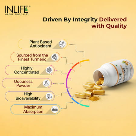 Inlife Turmeric Extract Curcumin C3 Complex (95% Curcuminoids) With Piperine- 60 Veg Caps