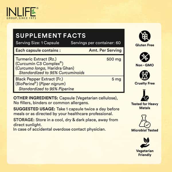 Inlife Curcumin C3 Complex 95% With Piperine - 60 Capsules