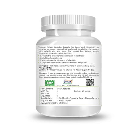 Natures Velvet Shuddha Guggulu Pure Extract 500 Mg | 60 Veggie Capsules