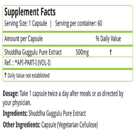 Natures Velvet Shuddha Guggulu Pure Extract 500 Mg | 60 Veggie Capsules