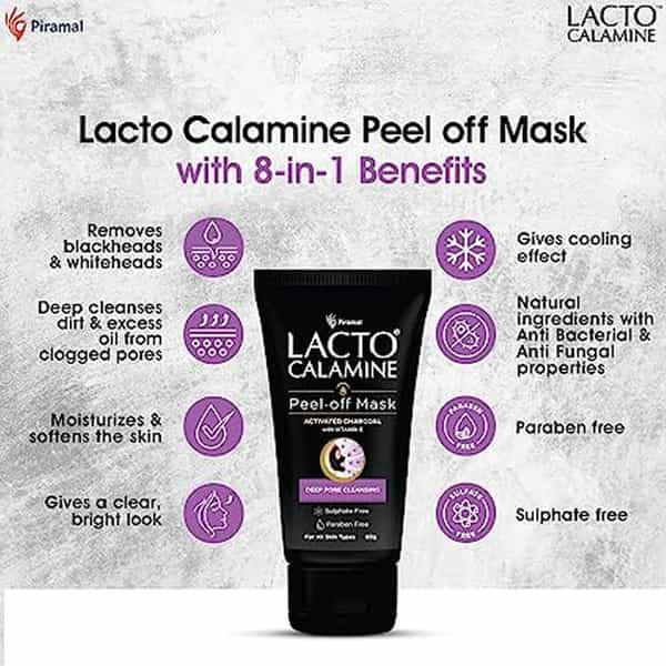 Lacto Calamine Face Peel Off Mask With Activated Charcoal & Vitamin E | 120 G | Pack Of 3