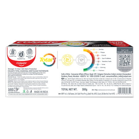 Colgate Total Charcoal Deep Clean Toothpaste Saver Pack (150g+150g) 300 Gm