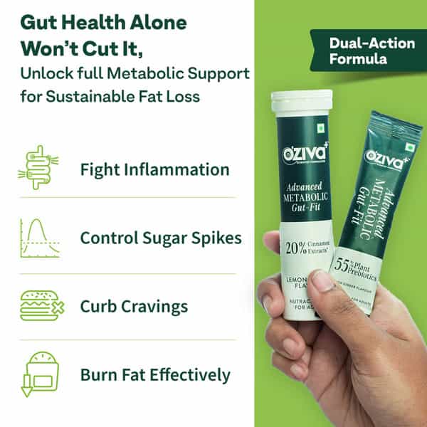 Oziva+ Advanced Metabolic Gut - Fit For Gut & Metabolic Heath | 30 Sachets + 30 Effervescent Tablets