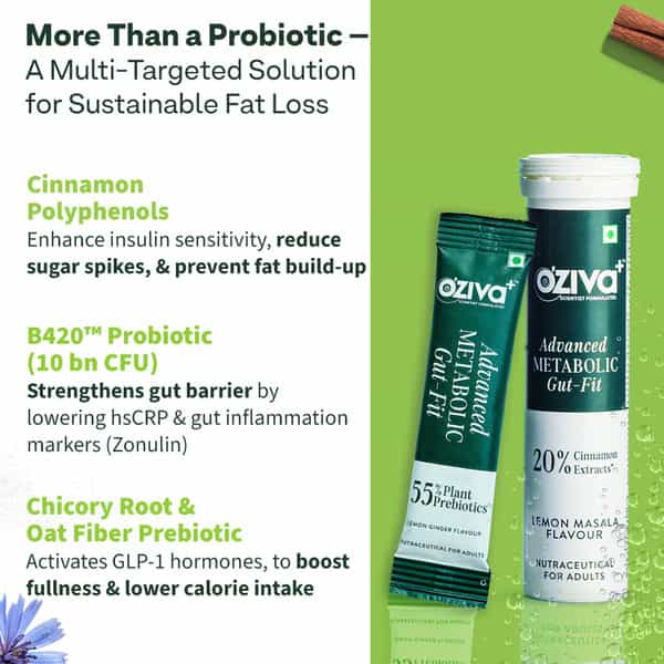 Oziva+ Advanced Metabolic Gut - Fit For Gut & Metabolic Heath | 30 Sachets + 30 Effervescent Tablets