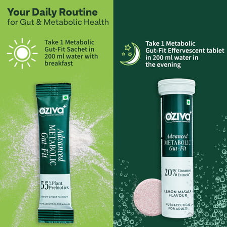 Oziva+ Advanced Metabolic Gut - Fit For Gut & Metabolic Heath | 30 Sachets + 30 Effervescent Tablets