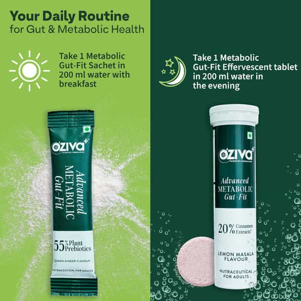 Oziva+ Advanced Metabolic Gut - Fit For Gut & Metabolic Heath | 30 Sachets + 30 Effervescent Tablets