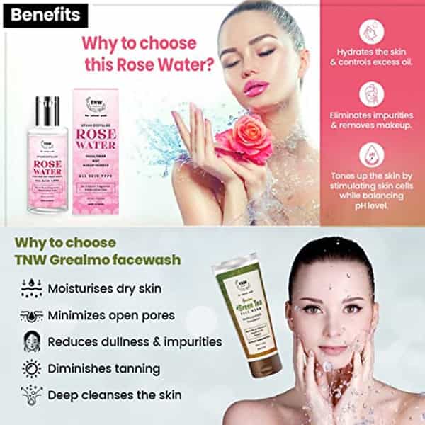 Tnw The Natural Wash Combo Of Green Tea Face Wash & Rose Water Toner