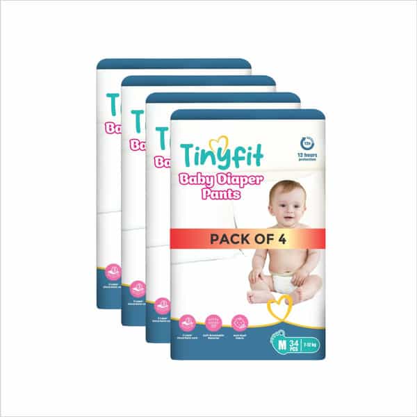 Tinyfit Baby Diaper Pants Medium| Bubble Soft Bed| Multi-Layer Absorption Upto 12 Hrs - M (136 Pcs)