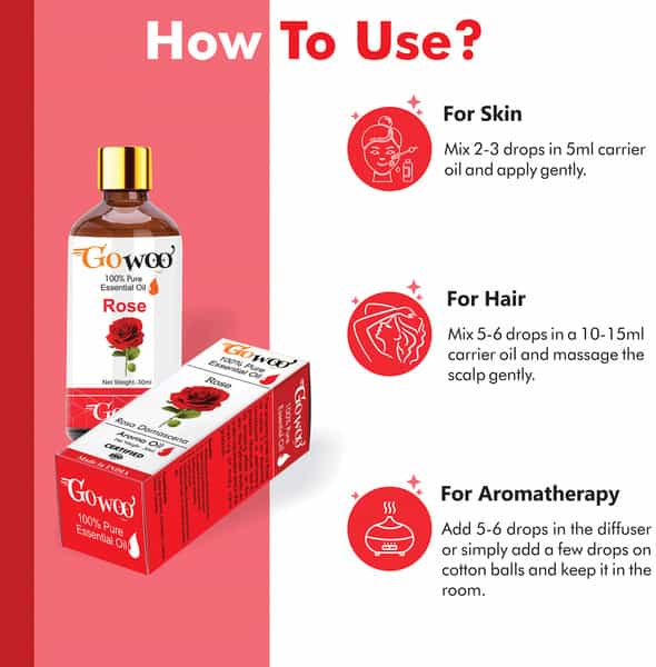 Go Woo 100% Pure Rose Oil For Anti Stress Skin Glow Aromatherapy 30 Ml