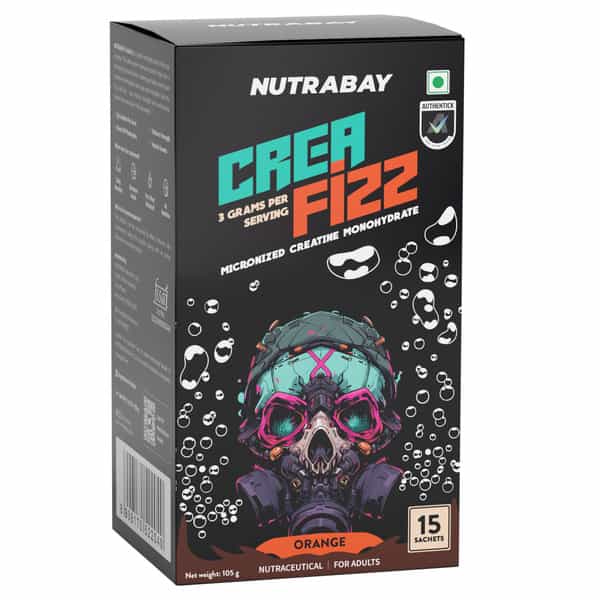 Nutrabay Creafizz Effervescent Powder | Rapid Absorption | Orange Flavour| 15 Sachets (105G)