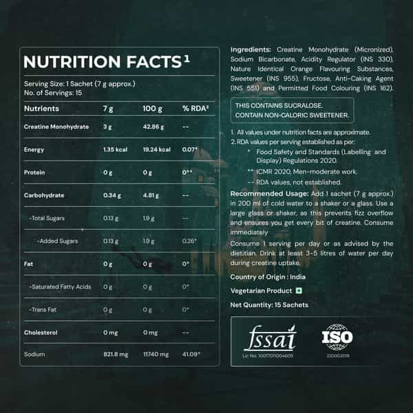 Nutrabay Creafizz Effervescent Powder | Rapid Absorption | Orange Flavour| 15 Sachets (105G)