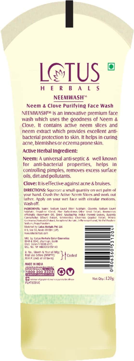 Buy LOTUS HERBALS NEEMWASH NEEM & CLOVE FACE WASH 120 GM Online & Get Upto 60 OFF at PharmEasy