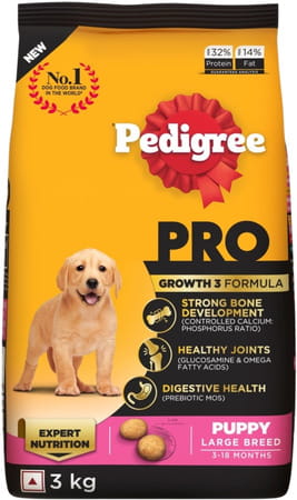 Pedigree Pro Puppy | Large Breed (3-18 Months) Dry Dog Food | 3 Kg Pack | Chicken