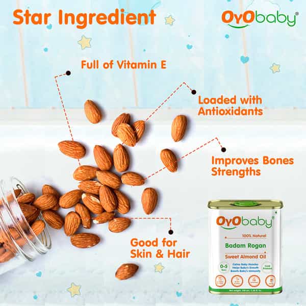 Oyo Baby Roghan Badam Shirin | Sweet Almond Oil For Face Skin Hair And Body Massage - 100Ml