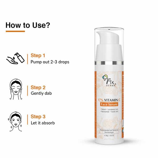 Fixderma 17% Vitamin C Face Serum For Glowing Skin | Retinol Face Serum | Niacinamide Serum - 30G