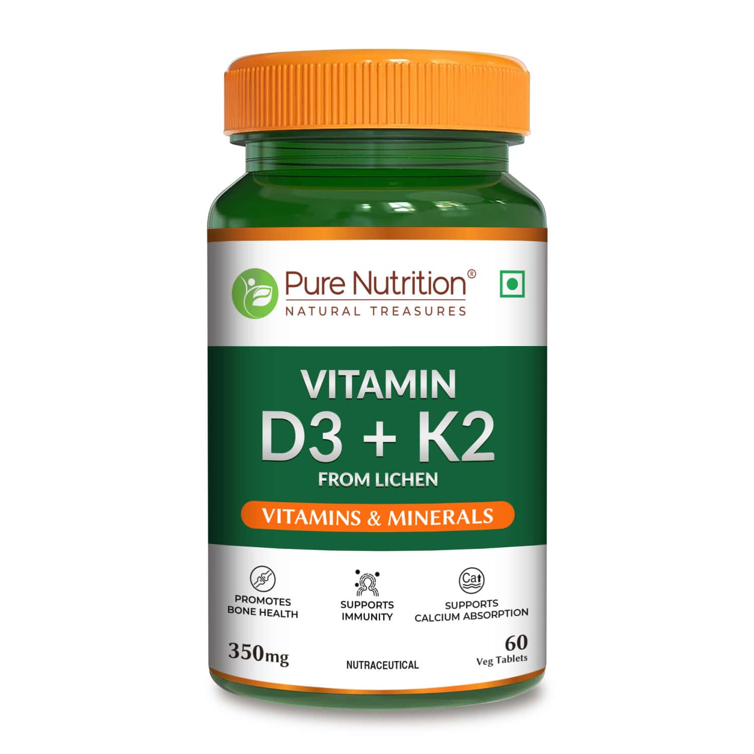 Pure Nutrition Vitamin K2 Mk-7 Supplement For Bone Health - 60 Veg Tablets