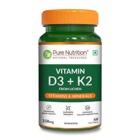 Pure Nutrition Vitamin K2 Mk-7 Supplement For Bone Health - 60 Veg Tablets