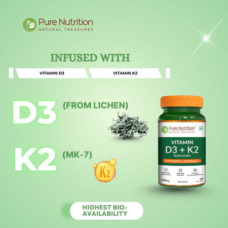 Pure Nutrition Vitamin K2 Mk-7 Supplement For Bone Health - 60 Veg Tablets