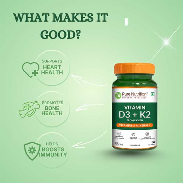 Pure Nutrition Vitamin K2 Mk-7 Supplement For Bone Health - 60 Veg Tablets