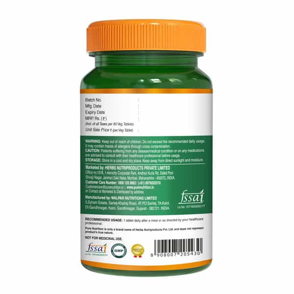 Pure Nutrition Vitamin K2 Mk-7 Supplement For Bone Health - 60 Veg Tablets