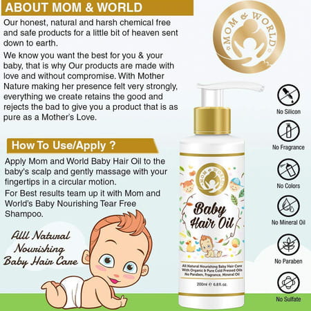 Mom & World Gentle Care - Baby Wash + Baby Hair Oil + Mosquito Repellantlotion (200ml Each)