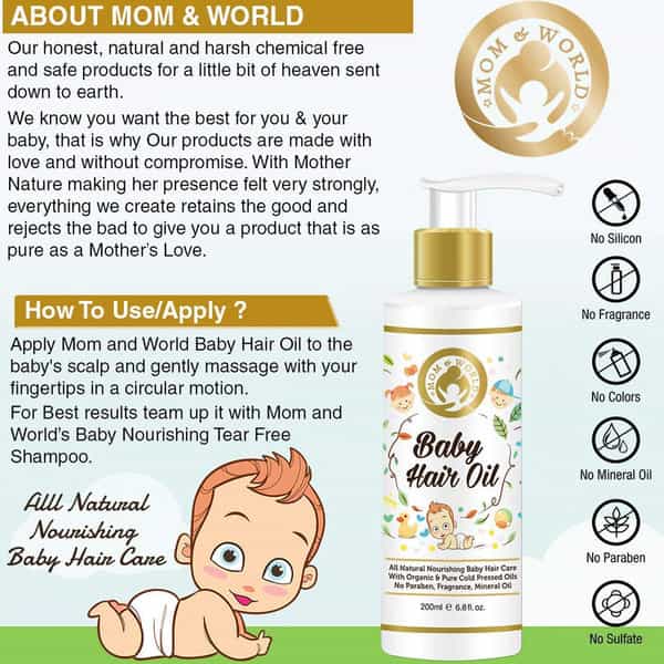 Mom & World Gentle Care - Baby Wash + Baby Hair Oil + Mosquito Repellantlotion (200Ml Each)