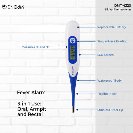Dr. Odin Dmt 4333 Digital Medical Thermometer Fda Approved Quick 40 Second Reading Blue