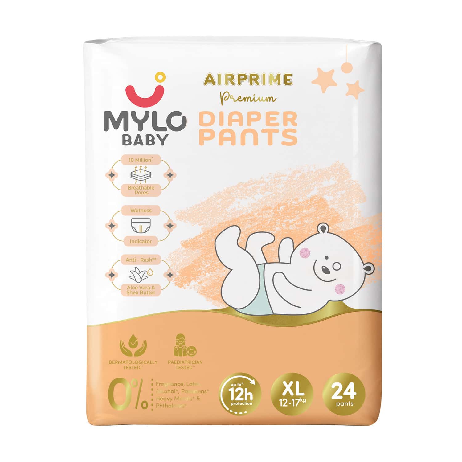 Mylo Baby Airprime Premium Diaper Pants Xl Size (12-17kgs) (24 Count) Leak Proof| No Rashes