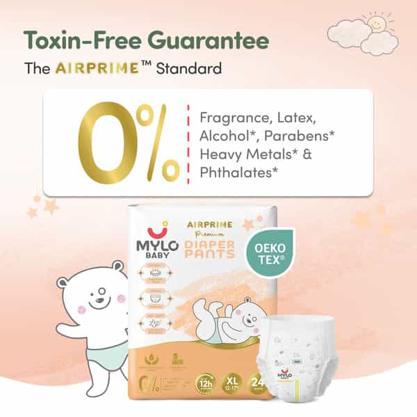 Mylo Baby Airprime Premium Diaper Pants Xl Size (12-17Kgs) (24 Count) Leak Proof| No Rashes