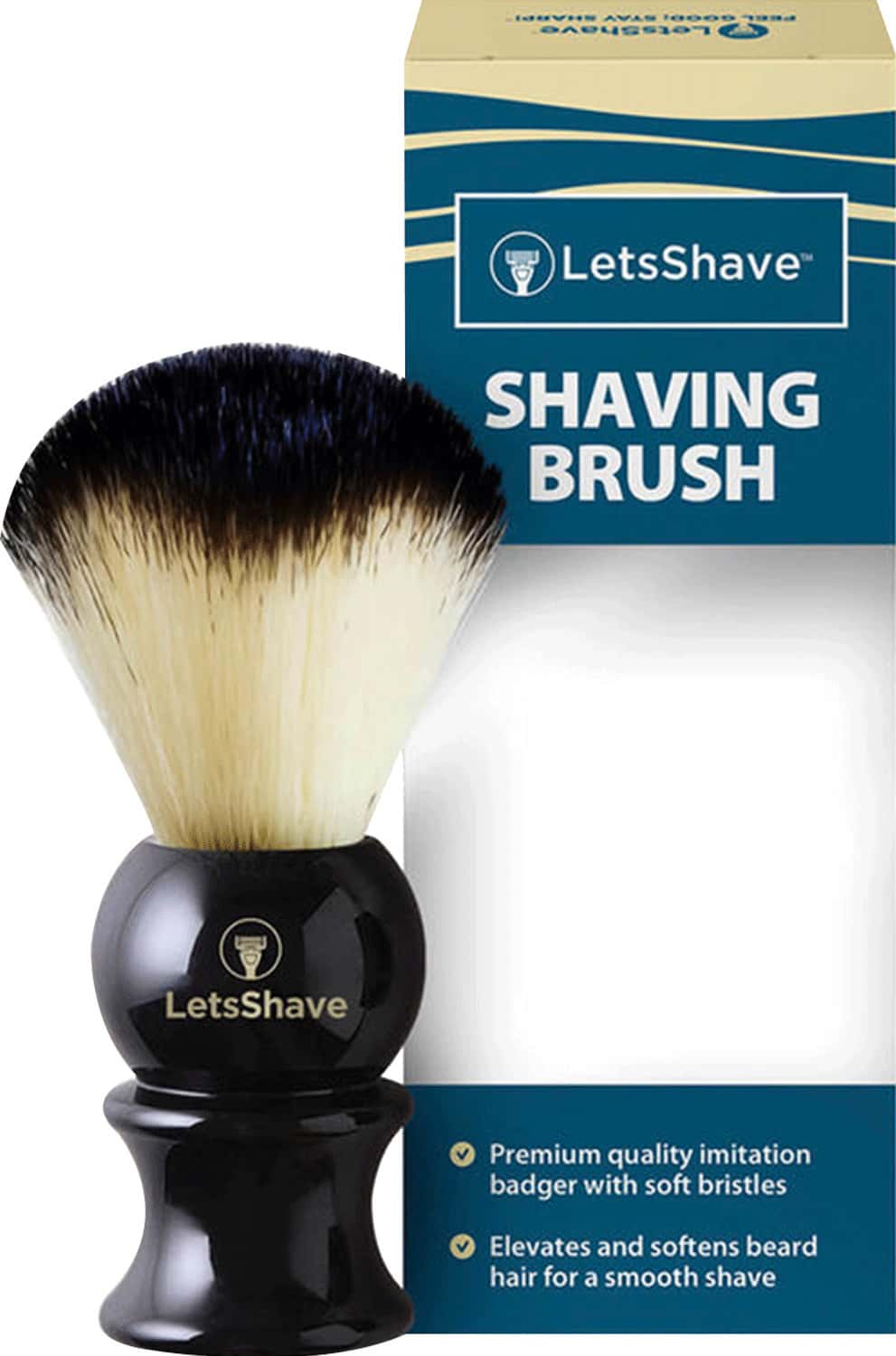 Letsshave Imitation Badger Shaving Brush - Hand Made Soft Hair - Glossy Black Handle