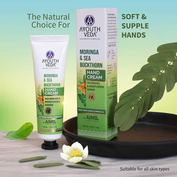 Ayouthveda Moringa & Sea Buckthorn Hand Cream With Vitamin C To Nourish & Protect Dry Hands 30 Gm