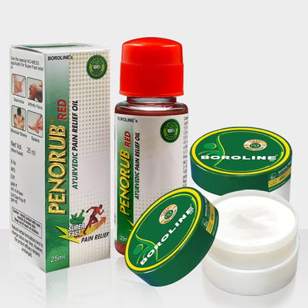 Boroline Penorub Ayurvedic Pain Relief Oil 25 Mlx2|Antiseptic Ayurvedic Cream 40 Gmx2
