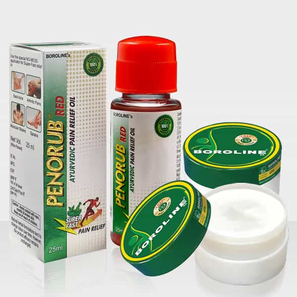 Boroline Penorub Ayurvedic Pain Relief Oil 25 Mlx2|Antiseptic Ayurvedic Cream 40 Gmx2