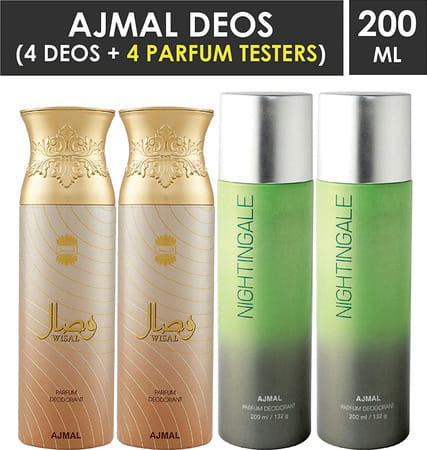 Ajmal 2 Wisal For Women And 2 Nightingale For Men & Women Deodorants Each 200ml Combo Pack Of 4