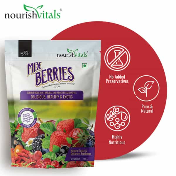 Nourishvitals Healthy Munching Combo | Mix Berries + California Pitted Prunes (200Gm Each)