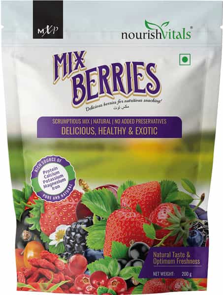 Nourishvitals Healthy Munching Combo | Mix Berries + California Pitted Prunes (200Gm Each)
