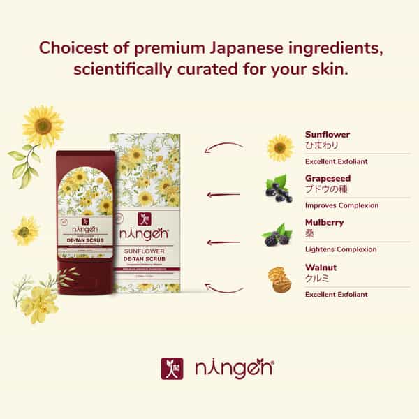 Ningen Sunflower De-Tan Scrub Grapeseed Mulberry & Walnut - 100G