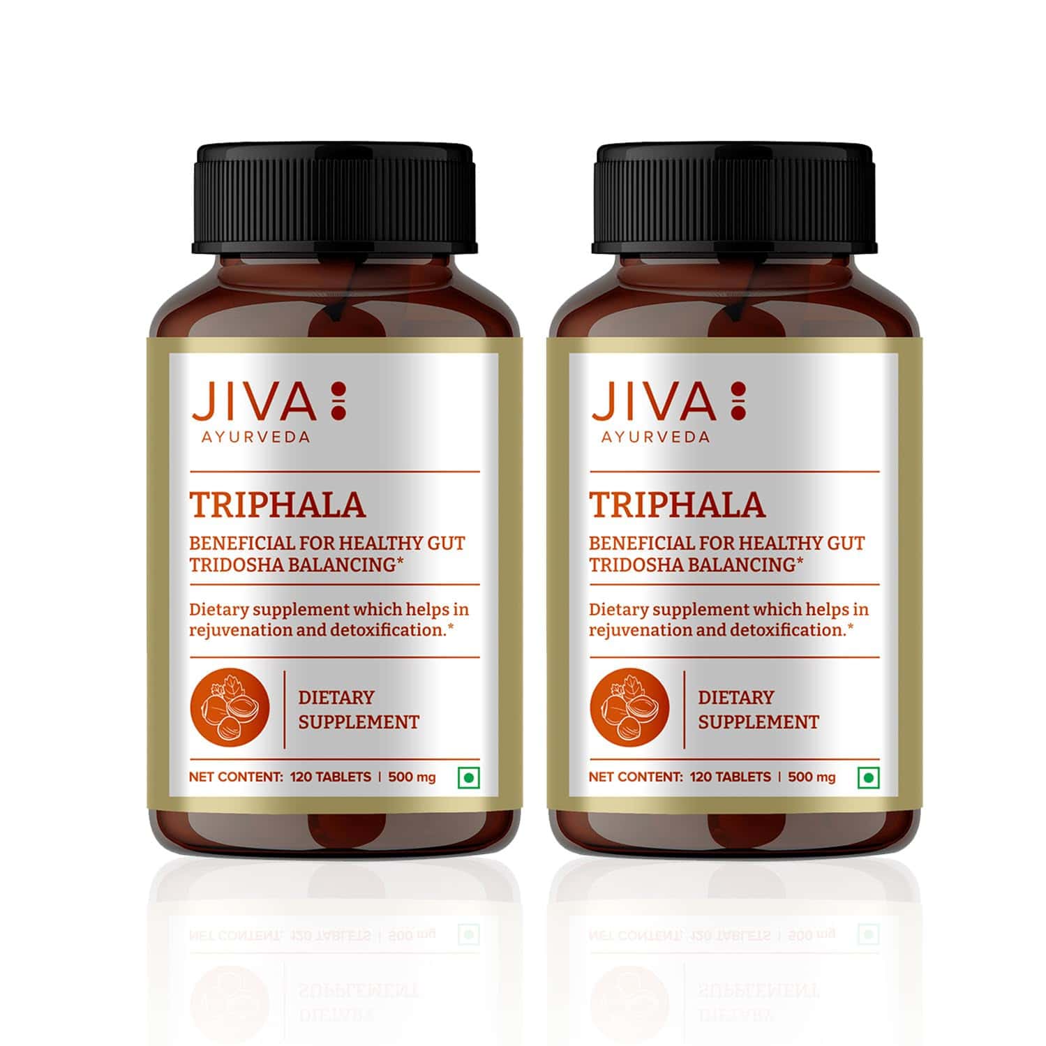 Jiva Triphala Tablet 500mg Improves Digestion Good For Eye & Hair Issues - 120 Tablets (pack Of 2)