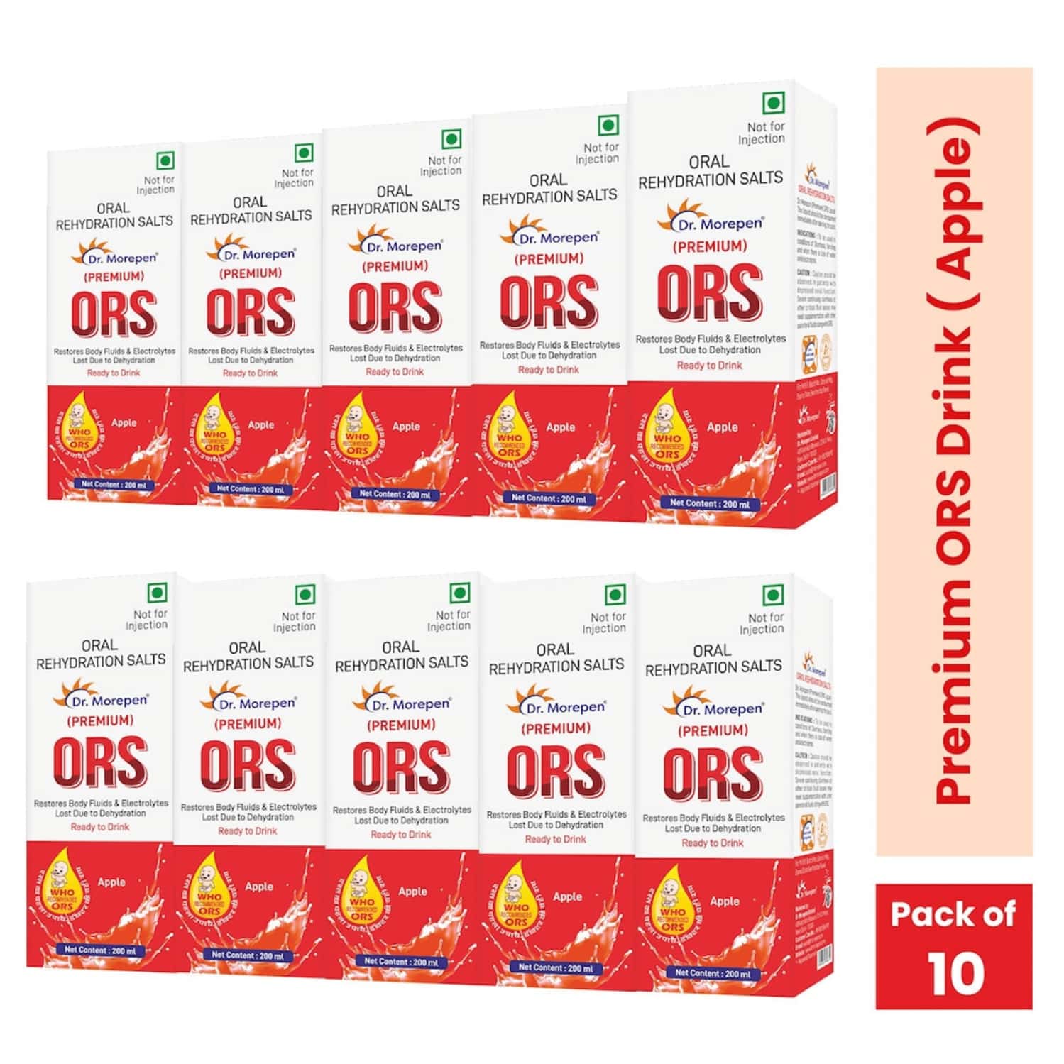 Dr. Morepen Premium Ors Drink With Electrolytes | Apple Flavour - 200ml Pack Of 10