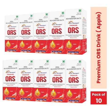 Dr. Morepen Premium Ors Drink With Electrolytes | Apple Flavour - 200ml Pack Of 10