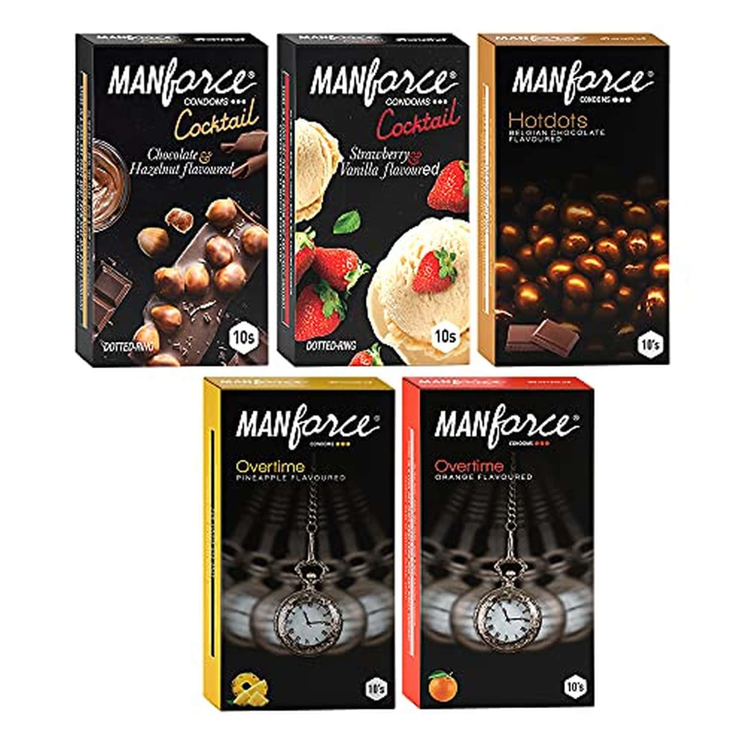 Manforce Premium Hotdots Belgian Chocolate & Overtime Orange & Pineapple 3in1 Condom Combo Pack Of 3