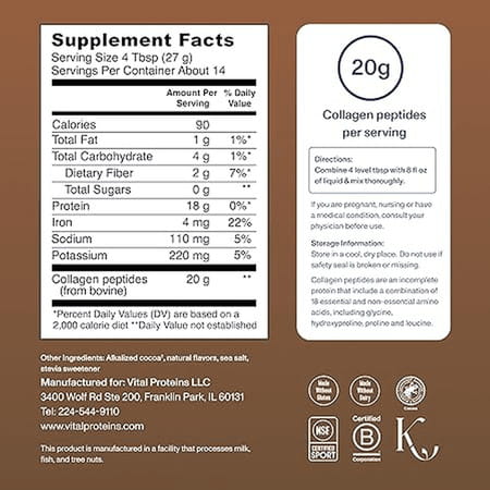 Vital Proteins Collagen Peptides Chocolate Dietary Supplement | 383 G