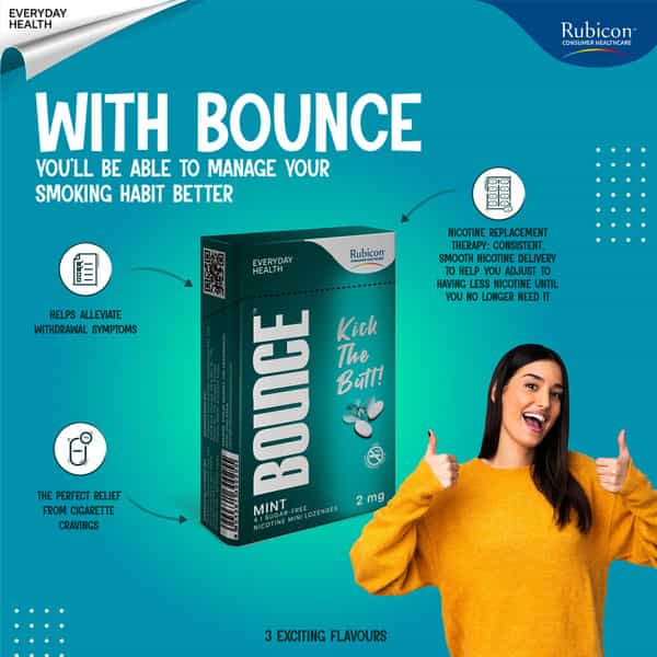 Bounce Nicotine Mini Lozenge 2 Mg (5 Packs Of 10 Lozenges) - Mint Flavour | Sugar Free - 50 Count