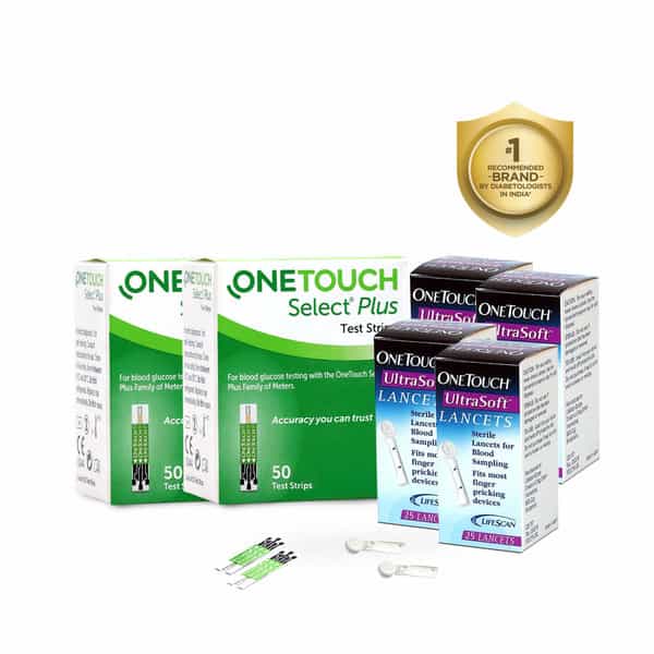 Onetouch Select Plus Test Strips | Pack Of 100 Strips With 100 Onetouch Ultrasoft Lancets