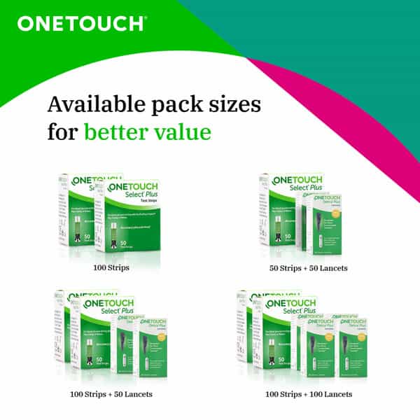 Onetouch Select Plus Test Strips | Pack Of 100 Strips With 100 Onetouch Ultrasoft Lancets