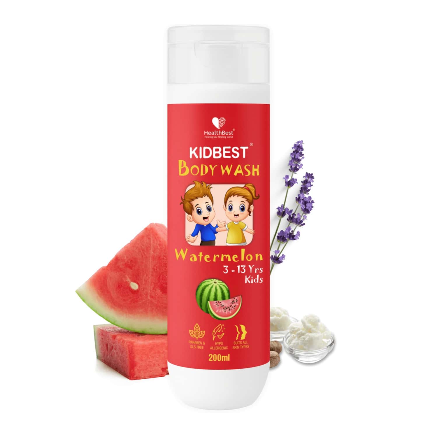 Healthbest Kidbest Body Wash Shower Gel For Kids Watermelon Flavor - 200ml