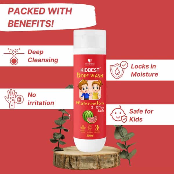 Healthbest Kids Body Wash Shower Gel With Aloe Vera | Shea Butter & Lavender Oil Watermelon - 200Ml