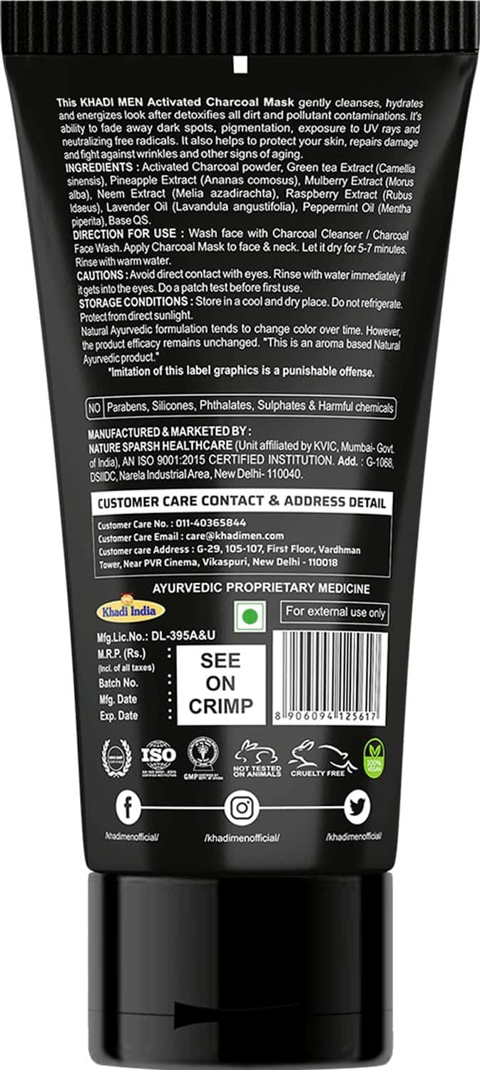 Buy KHADI MEN CHARCOAL MASK100GM Online & Get Upto 60 OFF at PharmEasy